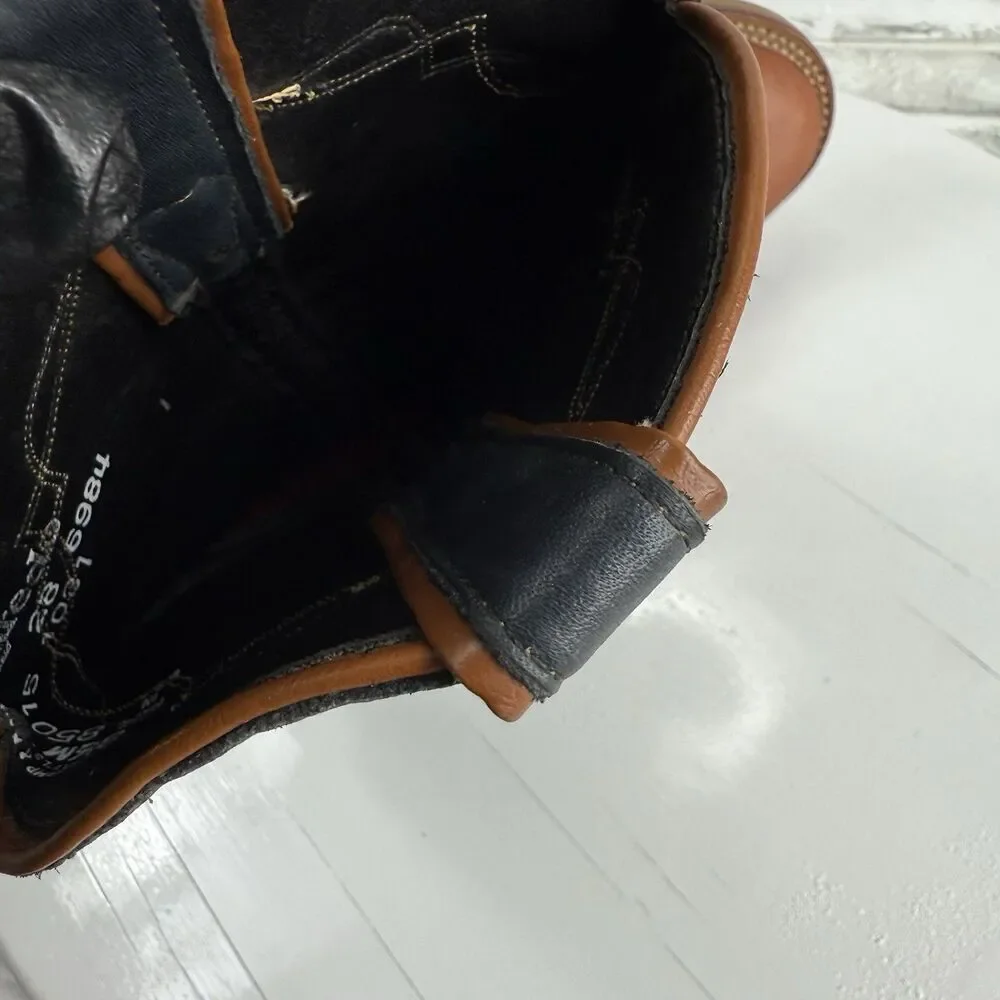 Laredo Vintage Men's 8.5 Brown and Blue Leather Pull On Cowboy Western Boots
